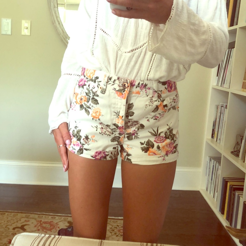 High Waisted Floral Jean Shorts